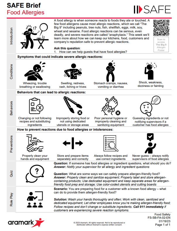 SAFE Brief - Food Allergies SAFE Brief - Food Allergies